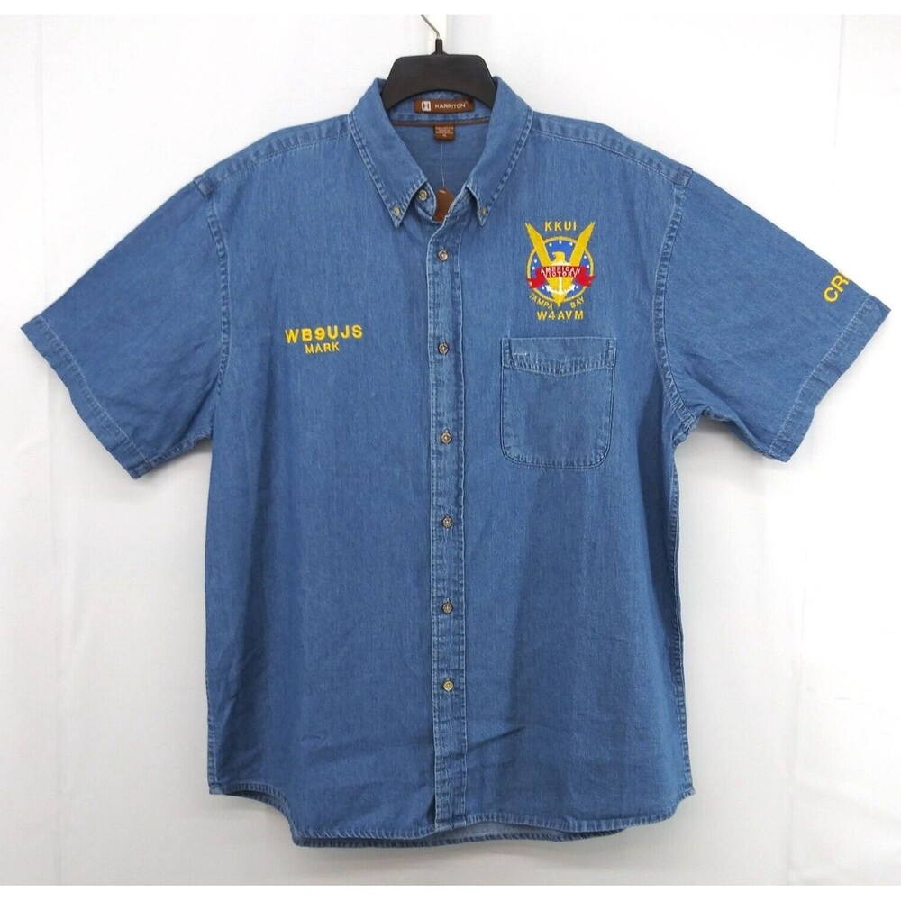 Harriton Shirt Mens Size XL Blue Button Up SS American Victory Museum Ship